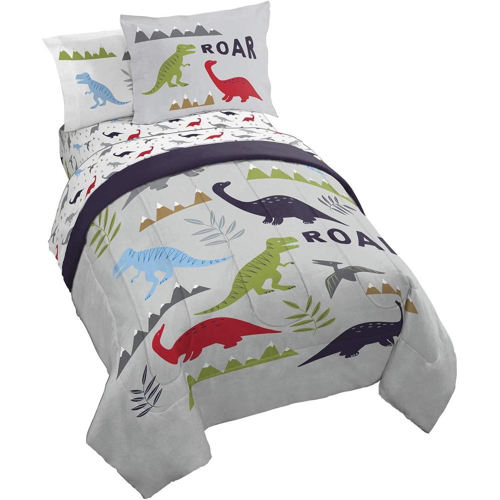 imageJay Franco Bluey amp Bingo 5 Piece Twin Size Bed Set  Includes Comforter amp Sheet Set  Super Soft Kids Bedding Fade Resistant Microfiber Official Bluey ProductGray  Dinosaur