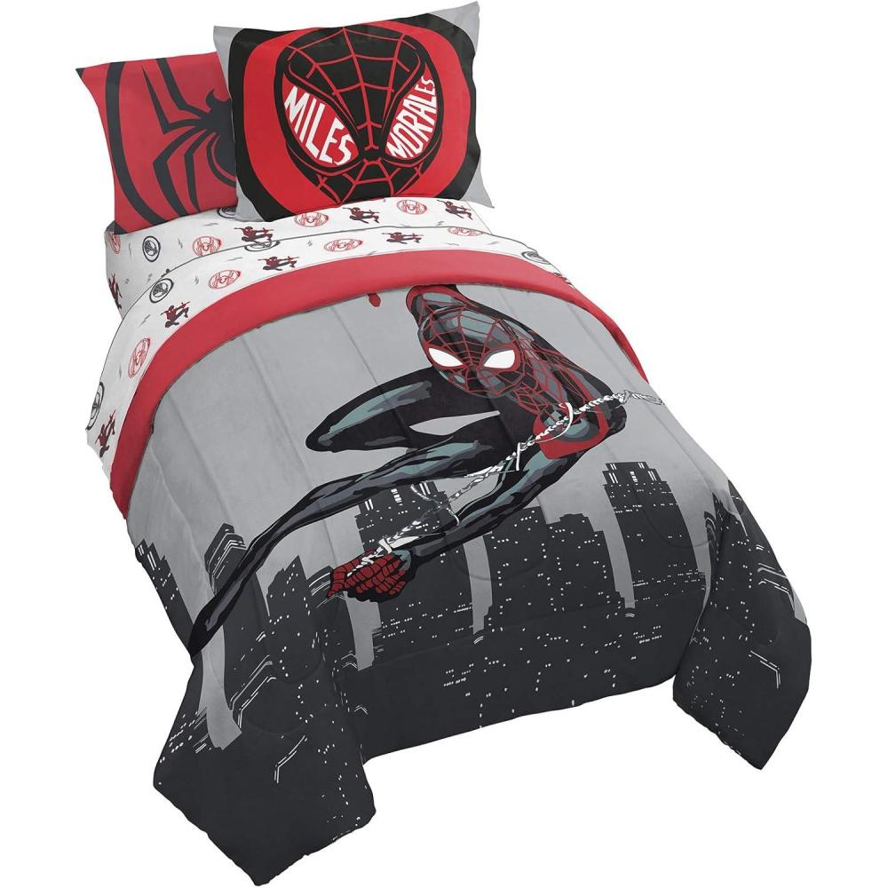 imageJay Franco Bluey amp Bingo 5 Piece Twin Size Bed Set  Includes Comforter amp Sheet Set  Super Soft Kids Bedding Fade Resistant Microfiber Official Bluey ProductGray  Miles Morales