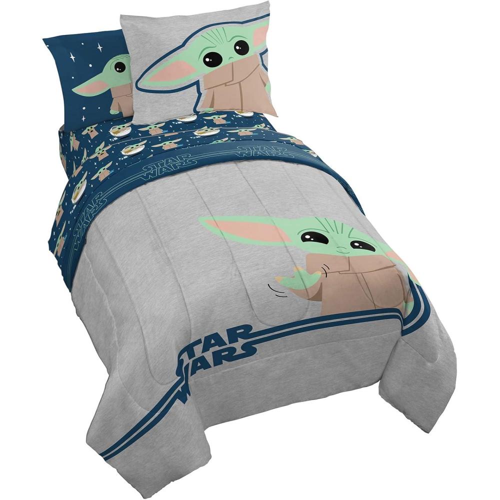 imageJay Franco Bluey amp Bingo Twin Comforter Set 5 Piece Bed Set Includes Sheet Set amp Pillow Covers Super Soft Clouds amp Stars Kids BeddingGray Mandalorian