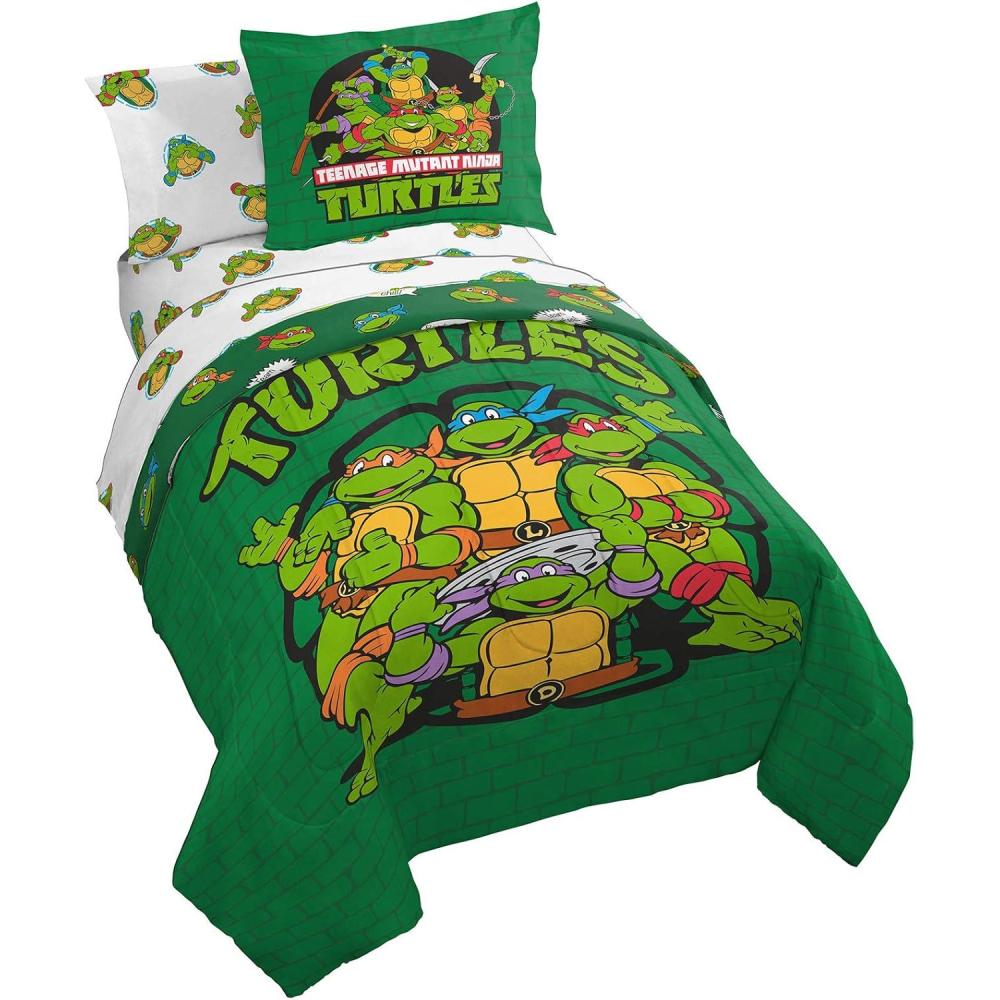 imageJay Franco Bluey amp Bingo Twin Comforter Set 5 Piece Bed Set Includes Sheet Set amp Pillow Covers Super Soft Clouds amp Stars Kids BeddingGreen Tmnt