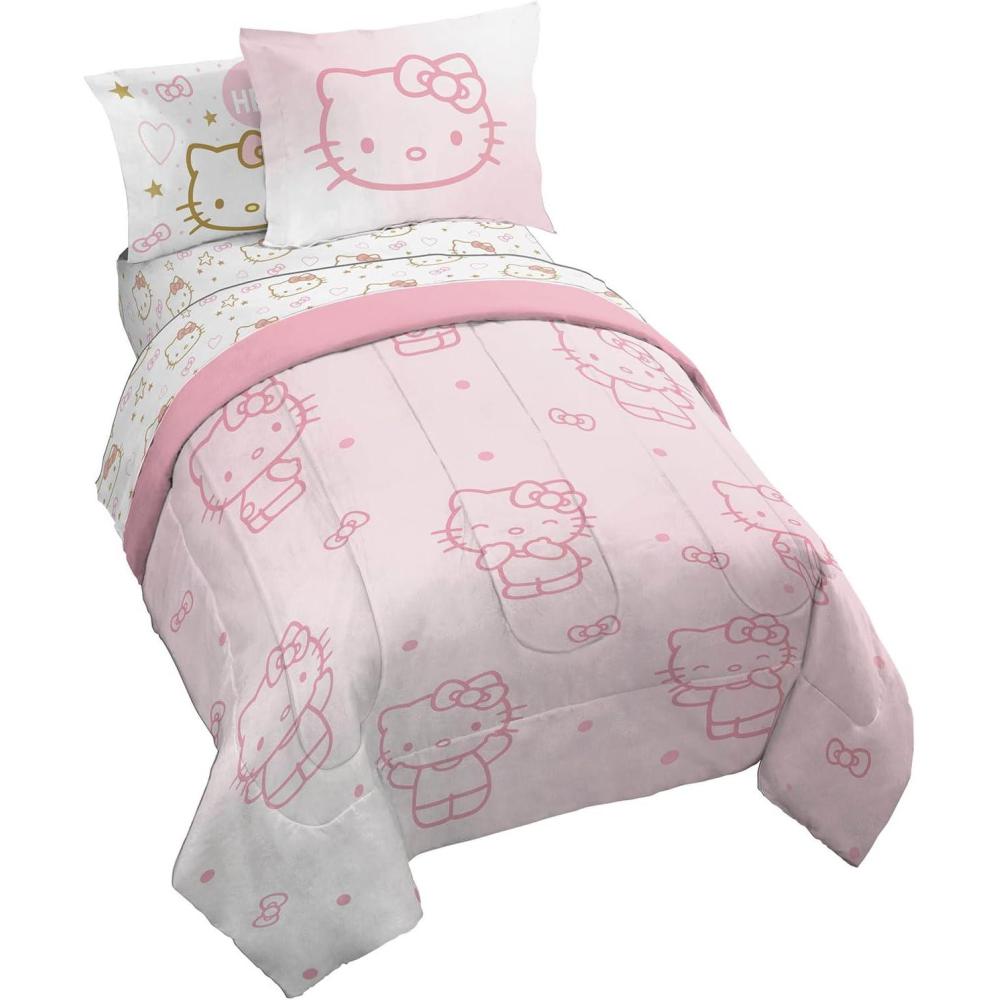 imageJay Franco Bluey amp Bingo Twin Comforter Set  5 Piece Bed Set Includes Sheet Set amp Pillow Covers  Super Soft Clouds amp Stars Kids BeddingPink  Hello Kitty