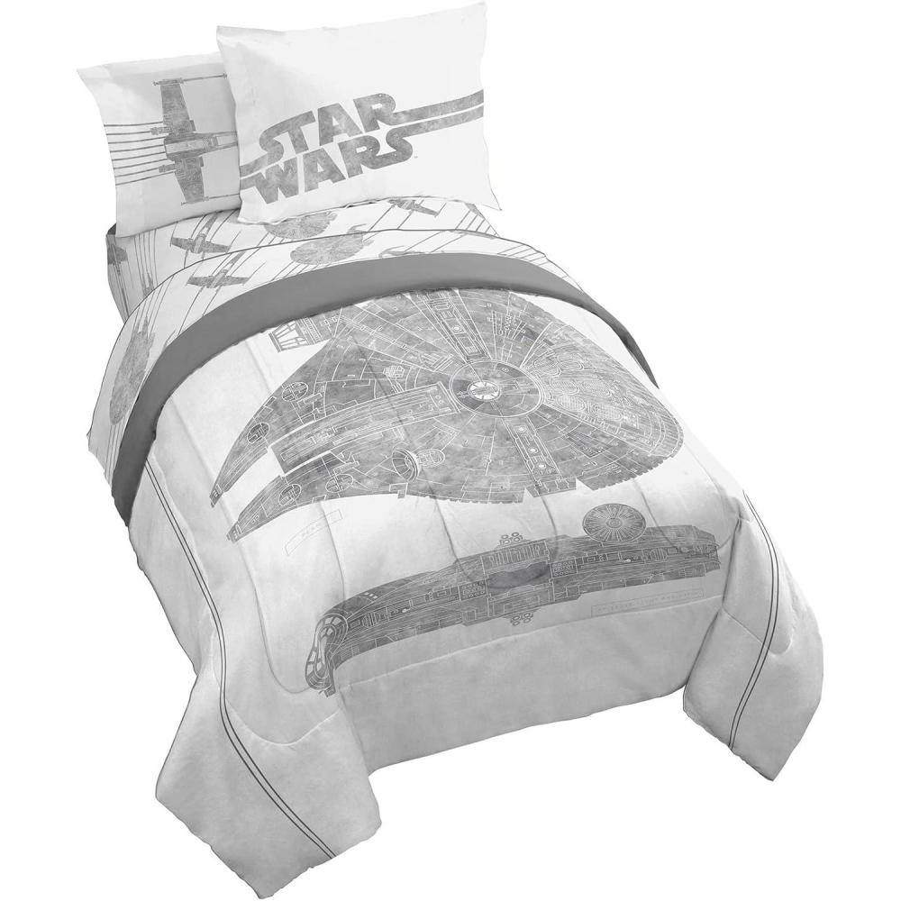 imageJay Franco Bluey amp Bingo Twin Comforter Set 5 Piece Bed Set Includes Sheet Set amp Pillow Covers Super Soft Clouds amp Stars Kids BeddingWhite Star Wars