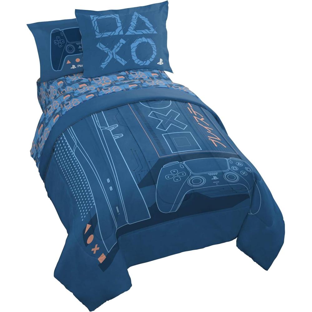 imageJay Franco Kids Comforter Set Includes Sheets and Pillow Covers  Soft and Cozy Bed Set for Stylish Room Decor Blue  Bluey 5 Piece Twin Size BeddingBlue  Playstation
