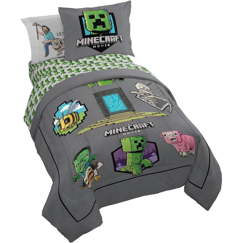 imageJay Franco Kids Comforter Set Includes Sheets and Pillow Covers  Soft and Cozy Bed Set for Stylish Room Decor Blue  Bluey 5 Piece Twin Size BeddingGrey  Minecraft Movie