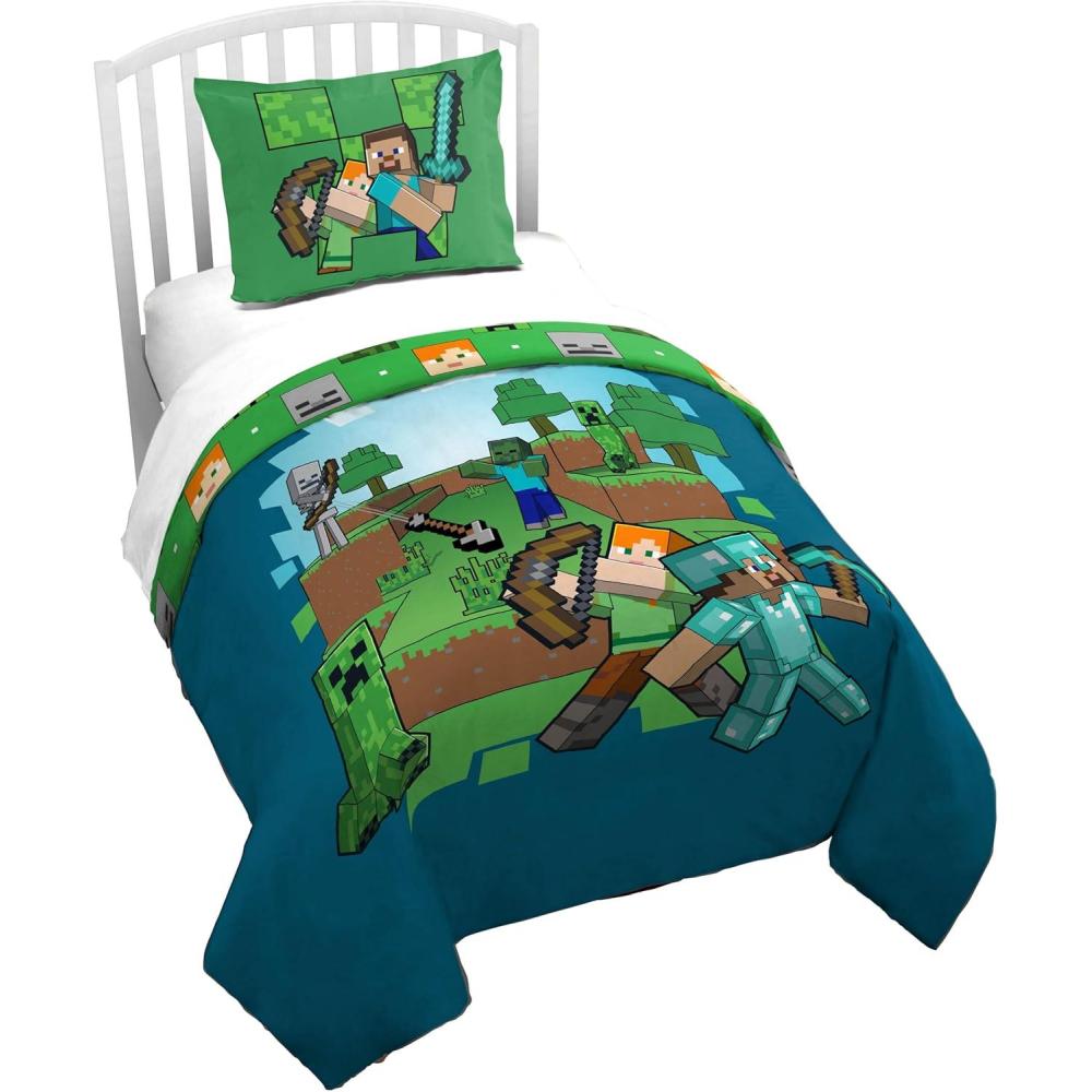 imageJay Franco Kids Duvet Cover Set  3 Piece Super Soft Bedding with Sham Pillowcase Cover ONLY Comforter Not Included Multi  Bluey QueenBlue  Minecraft