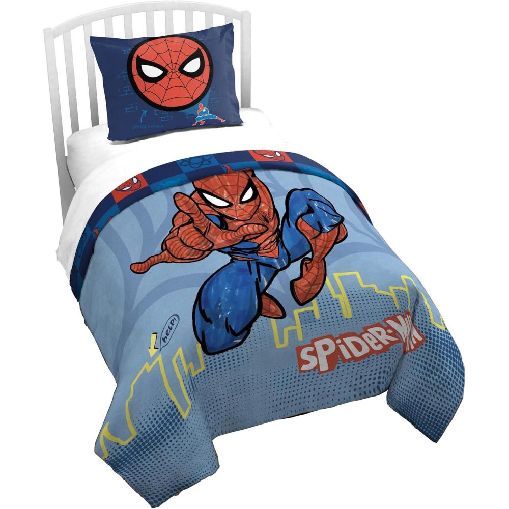 imageJay Franco Kids Duvet Cover Set 3 Piece Super Soft Bedding with Sham Pillowcase Cover ONLY Comforter Not Included Multi Bluey QueenBlue Spiderman