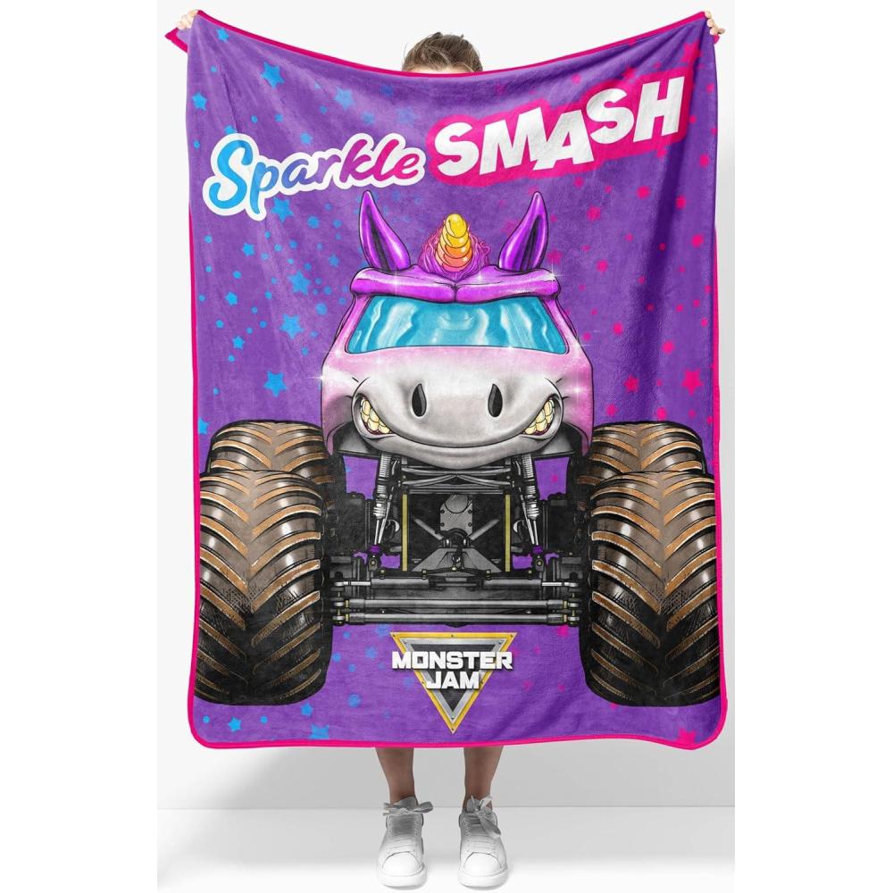 imageJay Franco Kids Plush Throw Blanket  Soft amp Comfy Throw for Couch or Bed  Cozy Home Dcor for Living Room amp Bedroom Blue  Bluey 40x50  Travel BlanketPurple  Monster Jam