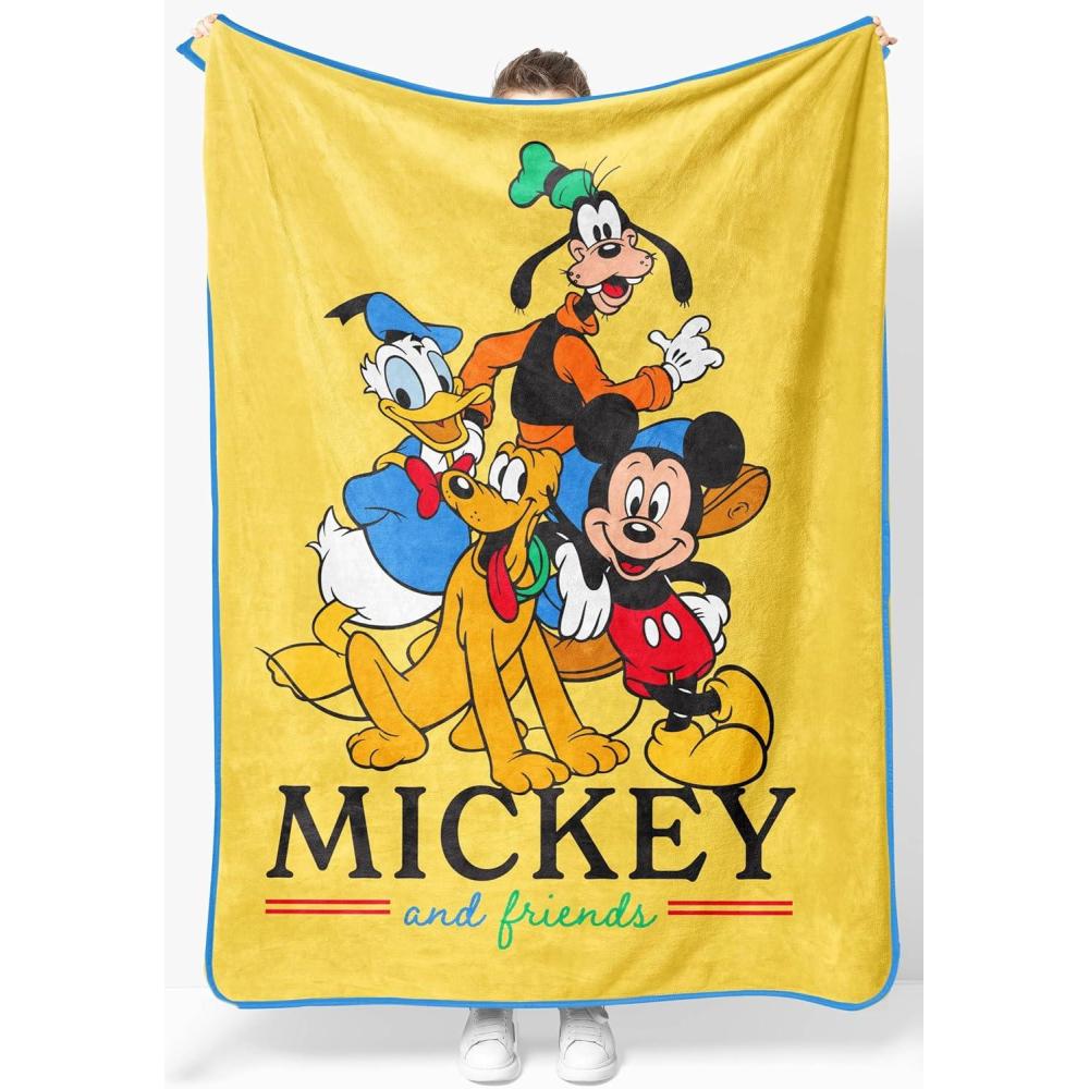 imageJay Franco Kids Plush Throw Blanket Soft amp Comfy Throw for Couch or Bed Cozy Home Dcor for Living Room amp Bedroom Multi Bluey 46x60 Throw BlanketYellow Mickey and Friends