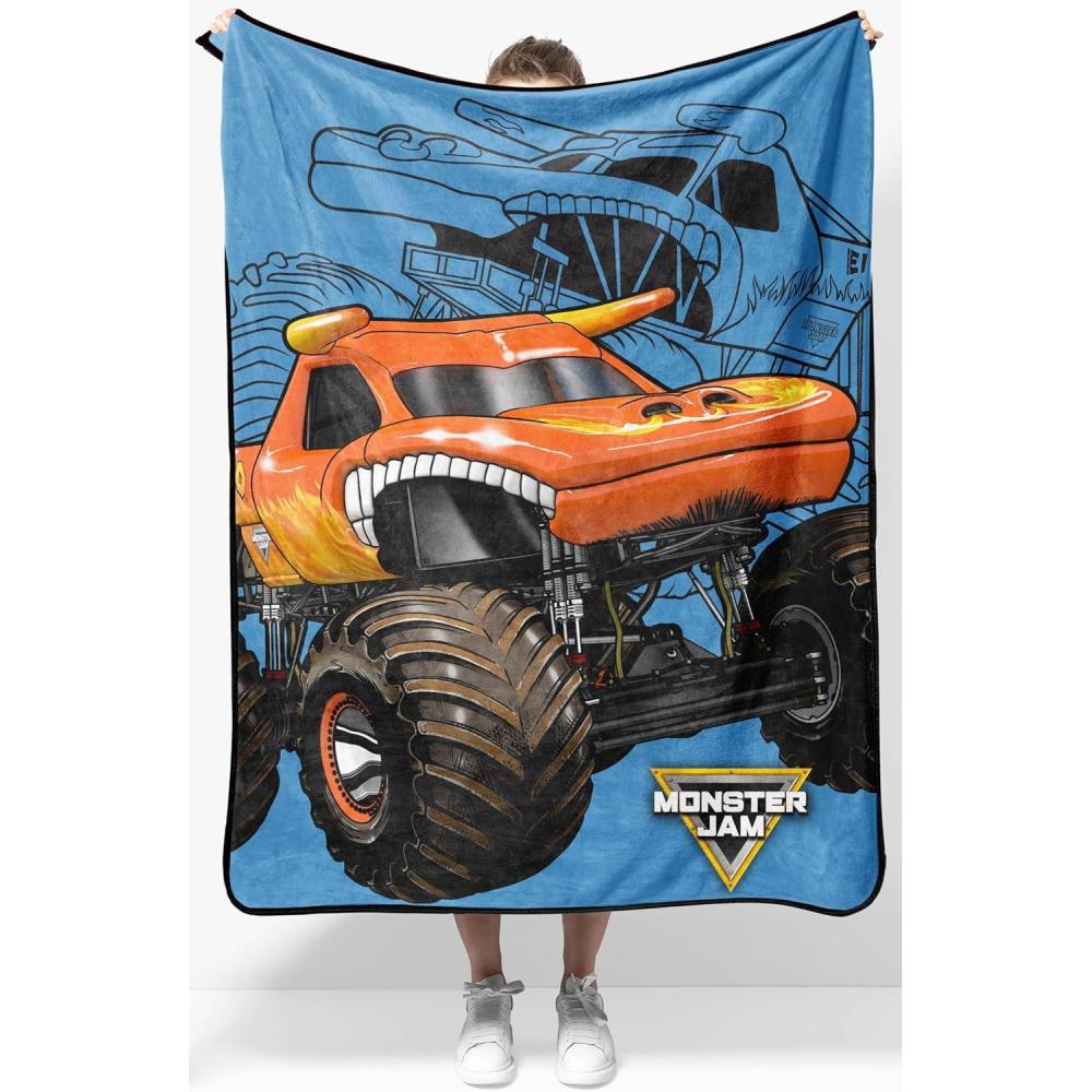 imageJay Franco Kids Plush Throw Blanket  Soft amp Comfy Throw for Couch or Bed  Cozy Home Dcor for Living Room amp Bedroom Multi  Bluey 46x60  Throw BlanketBlue  Monster Jam