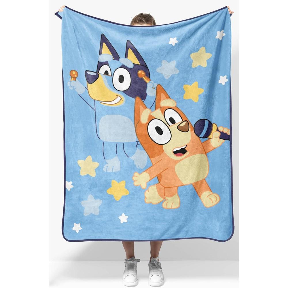 imageJay Franco Kids Plush Throw Blanket Soft amp Comfy Throw for Couch or Bed Cozy Home Dcor for Living Room amp Bedroom Multi Bluey 46x60 Throw BlanketBlue Bluey