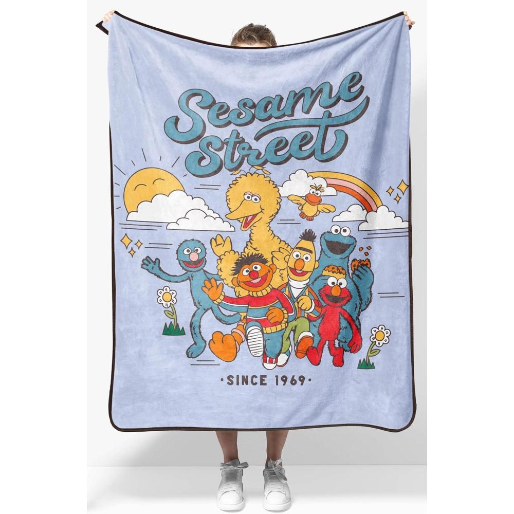 imageJay Franco Kids Plush Throw Blanket  Soft amp Comfy Throw for Couch or Bed  Cozy Home Dcor for Living Room amp Bedroom Multi  Bluey 46x60  Throw BlanketPurple  Sesame Street