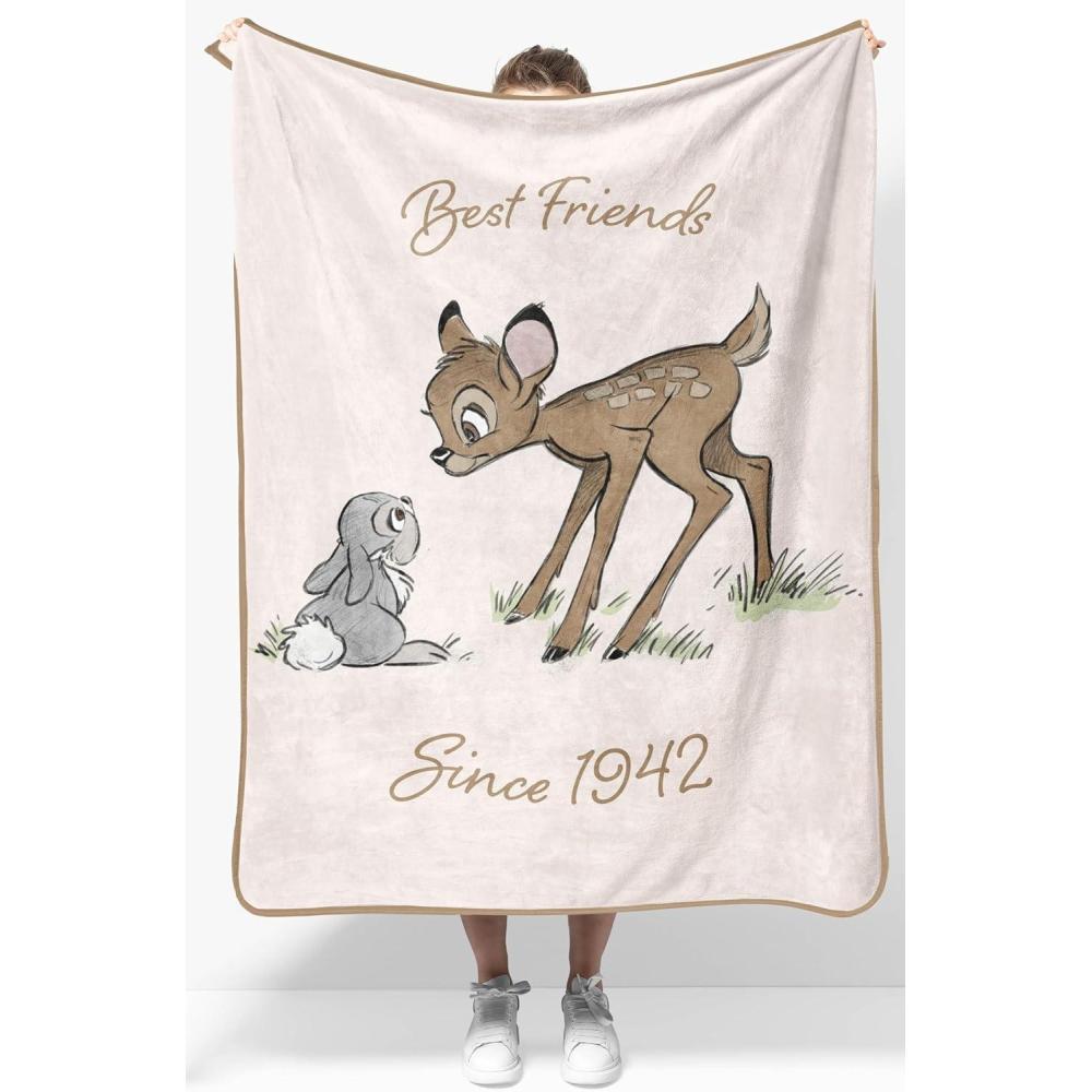 imageJay Franco Kids Plush Throw Blanket Soft amp Comfy Throw for Couch or Bed Cozy Home Dcor for Living Room amp Bedroom Multi Bluey 46x60 Throw BlanketBeige Bambi