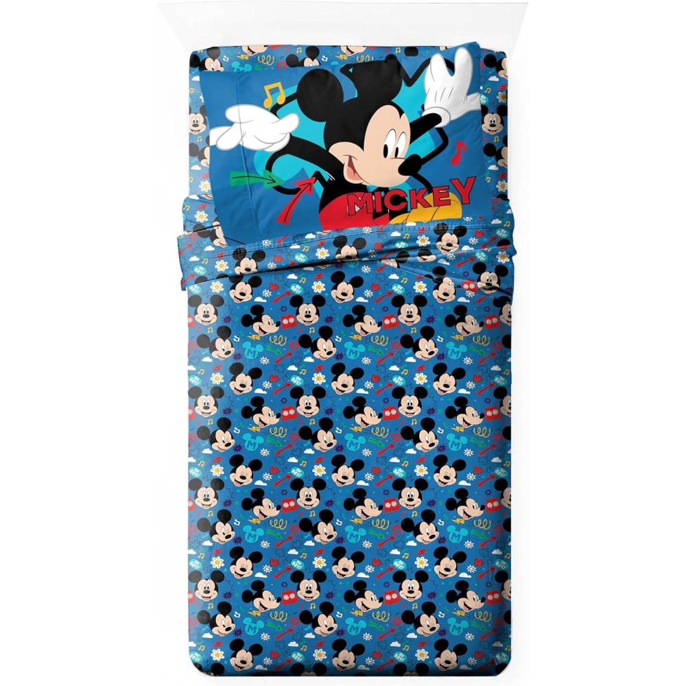 imageJay Franco Kids Sheet Set with Fitted Flat Sheets amp Pillow Cover UltraSoft Bedding with Pillowcase for Room Decor Blue Bluey amp Bingo 3 Piece TwinBlue Mickey Mouse