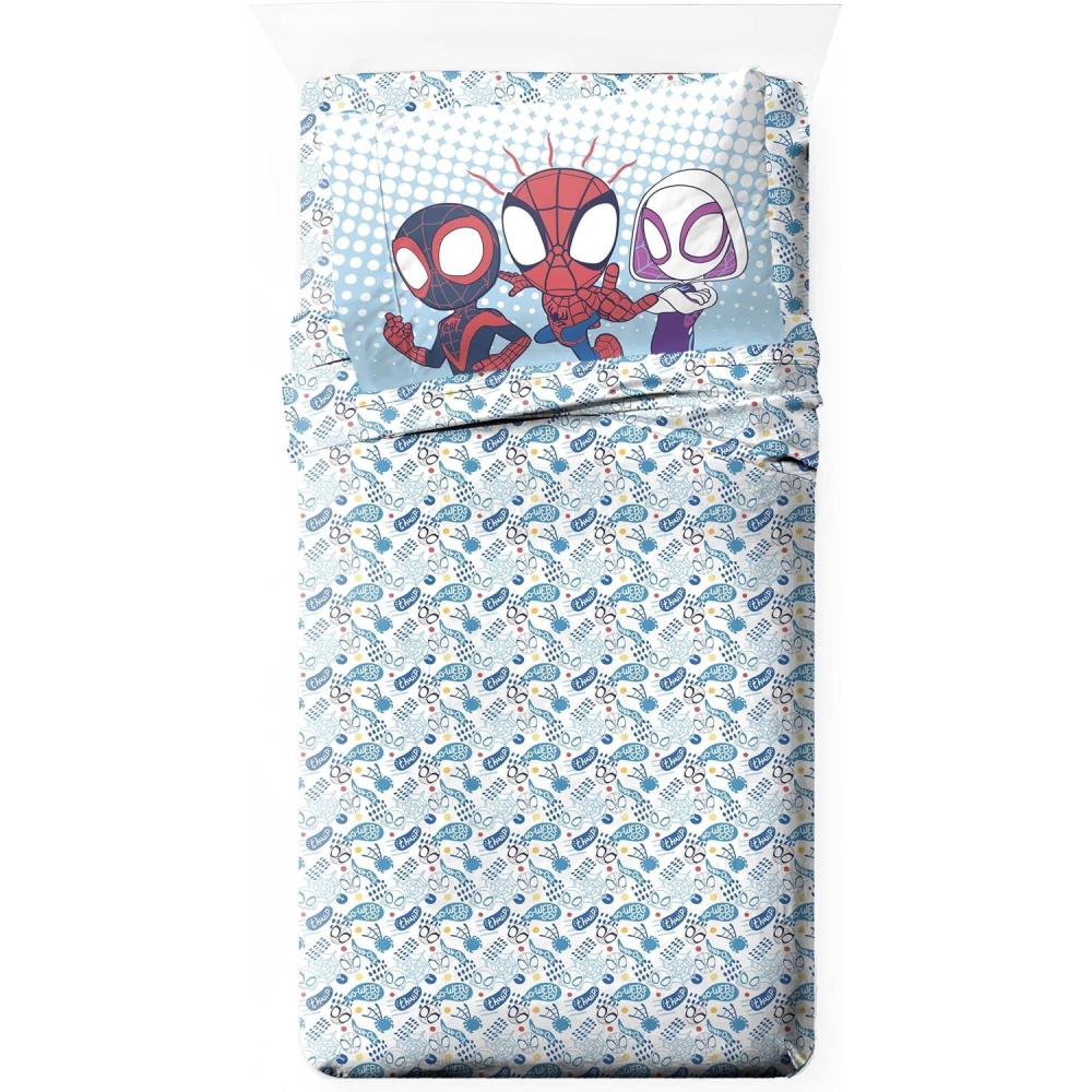imageJay Franco Kids Sheet Set with Fitted Flat Sheets amp Pillow Cover UltraSoft Bedding with Pillowcase for Room Decor Blue Bluey amp Bingo 3 Piece TwinMulti Spidey Friends