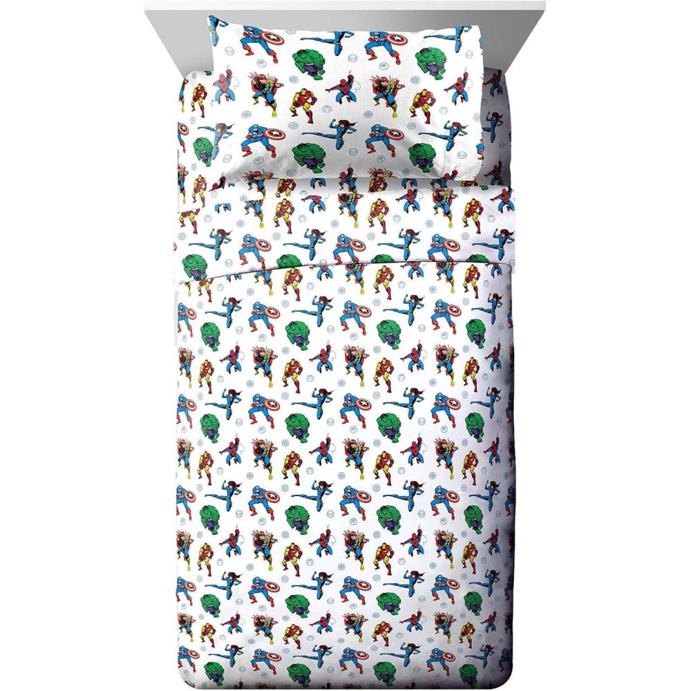 imageJay Franco Kids Sheet Set with Fitted Flat Sheets amp Pillow Cover UltraSoft Bedding with Pillowcase for Room Decor Blue Bluey amp Bingo 3 Piece TwinWhite Avengers