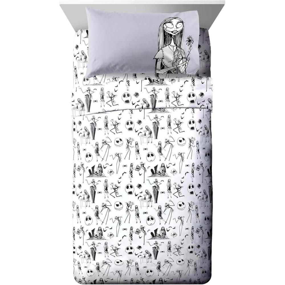 imageJay Franco Kids Sheet Set with Fitted Flat Sheets amp Pillow Cover UltraSoft Bedding with Pillowcase for Room Decor Blue Bluey amp Bingo 3 Piece TwinWhite Nightmare Before Christmas