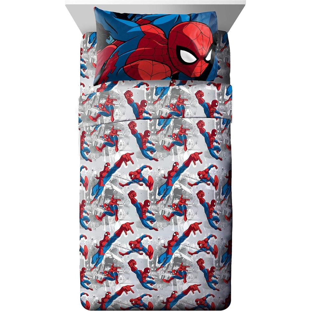 imageJay Franco Kids Sheet Set with Fitted Flat Sheets amp Pillow Cover UltraSoft Bedding with Pillowcase for Room Decor Blue Bluey amp Bingo 3 Piece TwinWhite Spiderman