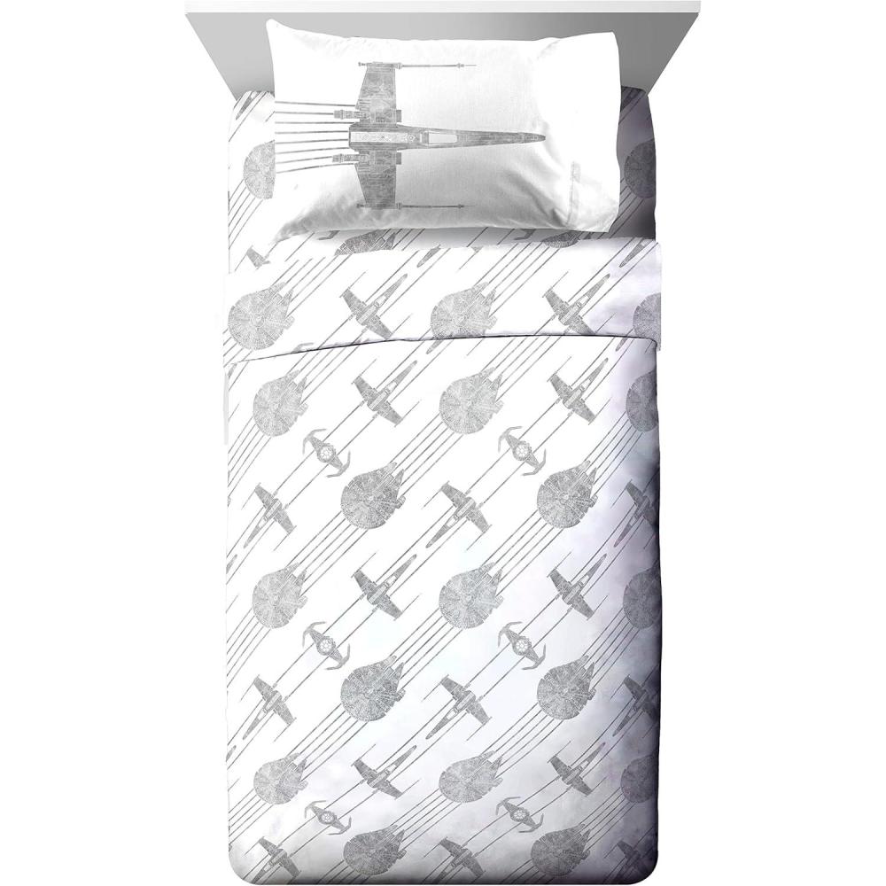 imageJay Franco Kids Sheet Set with Fitted Flat Sheets amp Pillow Cover UltraSoft Bedding with Pillowcase for Room Decor Blue Bluey amp Bingo 3 Piece TwinWhite Star Wars