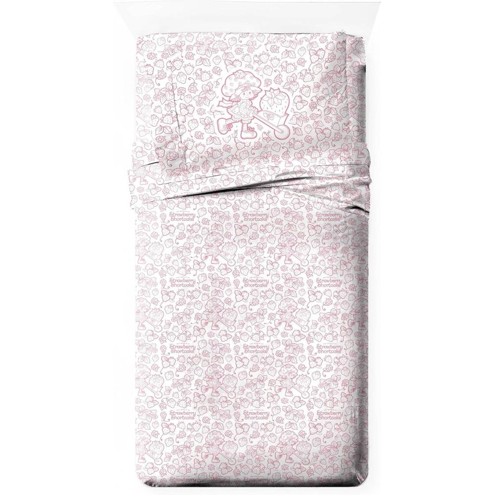 imageJay Franco Kids Sheet Set with Fitted Flat Sheets amp Pillow Cover UltraSoft Bedding with Pillowcase for Room Decor Blue Bluey amp Bingo 3 Piece TwinPink Strawberry Shortcake