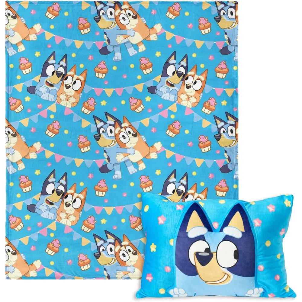 imageNorthwest Bluey Party Pups Silk Touch Throw Blanket 50 x 60 Inches with Bluey Plush Pocket Pillow 14 x 20 Inches Comfy amp Cozy Bluey Blanket amp Pillow Set for Boys and GirlsParty Pups