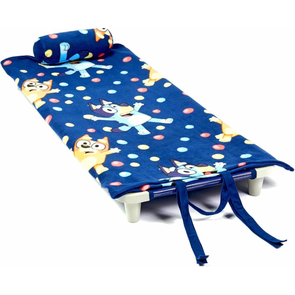 imageROLLEE POLLEE Nap Sac Roll Up Napping Blanket with Attached Pillow for PreschoolDaycare Super Soft with Elastic Straps Fits Most Mats and CotsHooray Bluey