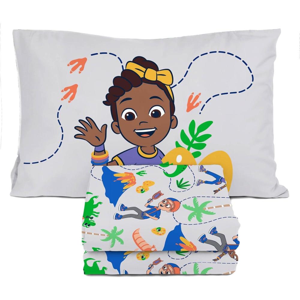 imageSunny Side Up Bluey amp Friends Full Sheet Set 4 Piece Kids Bedding Set Includes Pillow Cover Super Soft Microfiber SheetsGray Blippi