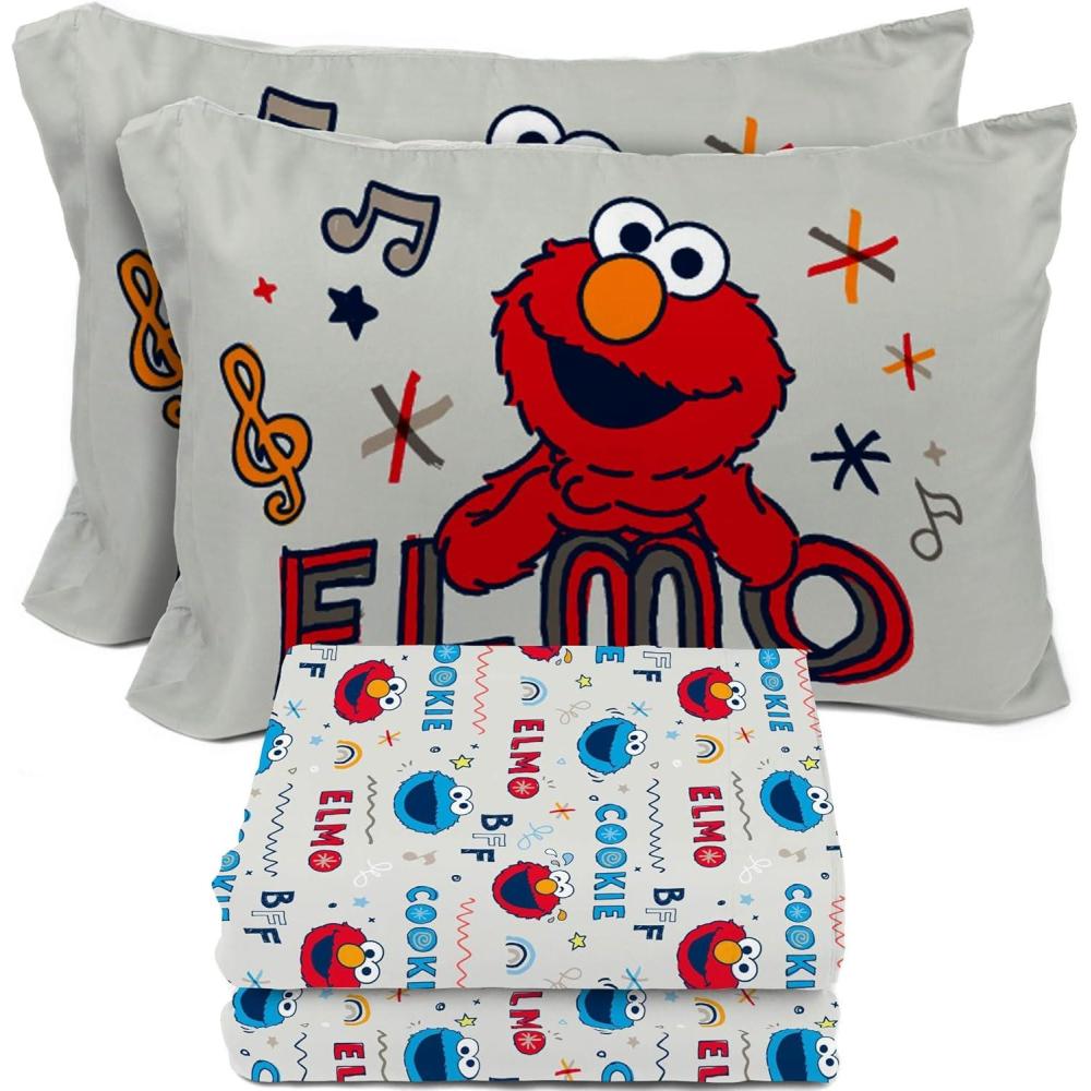 imageSunny Side Up Bluey amp Friends Full Sheet Set 4 Piece Kids Bedding Set Includes Pillow Cover Super Soft Microfiber SheetsIvory Sesame Street