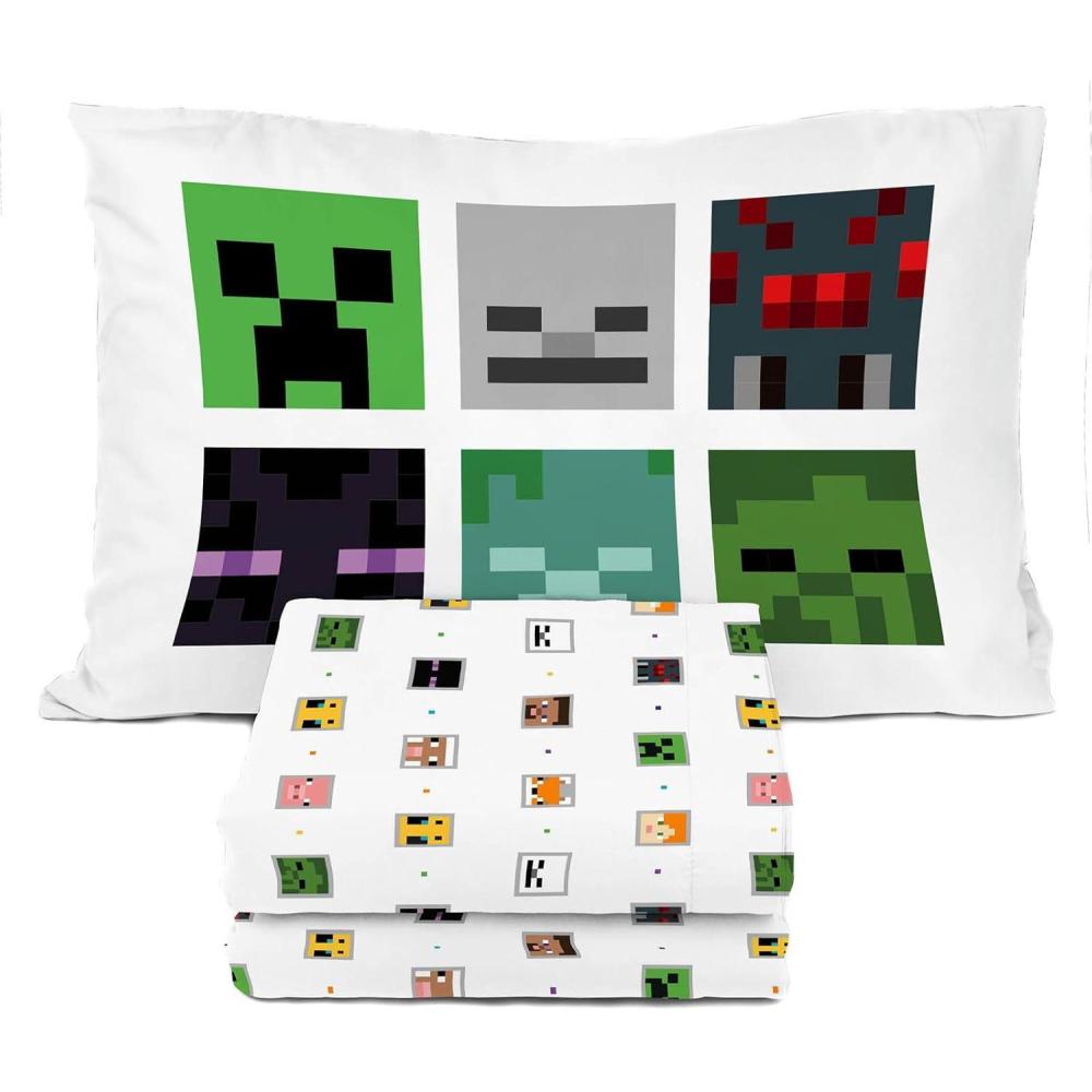 imageSunny Side Up Bluey amp Friends Full Sheet Set 4 Piece Kids Bedding Set Includes Pillow Cover Super Soft Microfiber SheetsWhite Minecraft