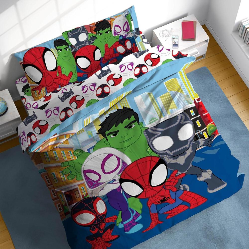 imageSunny Side Up Bluey amp Friends Toddler Comforter Set 4 Piece Preschool Bedding Includes Comforter Sheets amp Pillow Cover Super Soft Microfiber Bed SetMulti Spidey Friends