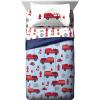 Jay Franco Bluey & Bingo Twin Comforter Set – 5 Piece Bed Set Includes Sheet Set & Pillow Covers – Super Soft Clouds & Stars Kids Bedding(Blue – Fire Truck)