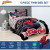 Jay Franco Kids Comforter Set Includes Sheets and Pillow Covers – Soft and Cozy Bed Set for Stylish Room Decor, Blue – Bluey 5 Piece Twin Size Bedding(Black – Spiderman)