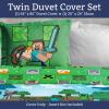 Jay Franco Kids Duvet Cover Set – 3 Piece Super Soft Bedding with Sham Pillowcase, Cover ONLY Comforter Not Included, Multi – Bluey, Queen(Blue – Minecraft)