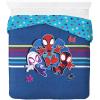 Jay Franco Kids Duvet Cover Set – 3 Piece Super Soft Bedding with Sham Pillowcase, Cover ONLY Comforter Not Included, Multi – Bluey, Queen(Blue – Spidey & Friends)