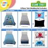 Sunny Side Up Bluey & Friends Toddler Comforter Set – 4 Piece Preschool Bedding Includes Comforter, Sheets & Pillow Cover – Super Soft Microfiber Bed Set(Blue – Sesame Street)