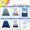 Sunny Side Up Bluey & Friends Toddler Comforter Set – 4 Piece Preschool Bedding Includes Comforter, Sheets & Pillow Cover – Super Soft Microfiber Bed Set(Blue – on the Go)