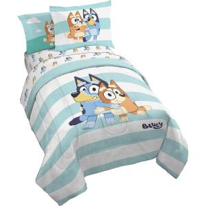 Jay Franco Bluey & Bingo 5 Piece Twin Size Bed Set – Includes Comforter & Sheet Set – Super Soft Kids Bedding Fade Resistant Microfiber (Official Bluey Product)(Multi – Bluey)