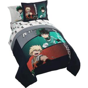 Jay Franco Kids Comforter Set Includes Sheets and Pillow Covers – Soft and Cozy Bed Set for Stylish Room Decor, Blue – Bluey 5 Piece Twin Size Bedding(Black – My Hero Academia)