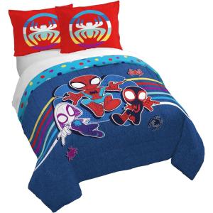 Jay Franco Kids Duvet Cover Set – 3 Piece Super Soft Bedding with Sham Pillowcase, Cover ONLY Comforter Not Included, Multi – Bluey, Queen(Blue – Spidey & Friends)