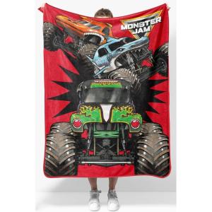 Jay Franco Kids Plush Throw Blanket – Soft & Comfy Throw for Couch or Bed – Cozy Home Décor for Living Room & Bedroom, Blue – Bluey, 40×50 – Travel Blanket(Red – Monster Jam)