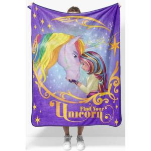 Jay Franco Kids Plush Throw Blanket – Soft & Comfy Throw for Couch or Bed – Cozy Home Décor for Living Room & Bedroom, Multi – Bluey, 46×60 – Throw Blanket(Purple – Unicorn Academy)