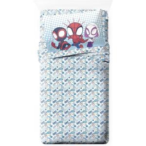Jay Franco Kids Sheet Set with Fitted, Flat Sheets & Pillow Cover – Ultra-Soft Bedding with Pillowcase for Room Decor, Blue – Bluey & Bingo, 3 Piece Twin(Multi – Spidey & Friends)