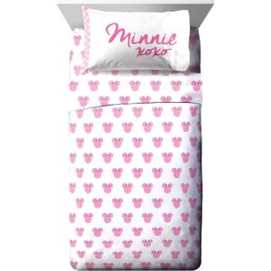 Jay Franco Kids Sheet Set with Fitted, Flat Sheets & Pillow Cover – Ultra-Soft Bedding with Pillowcase for Room Decor, Blue – Bluey & Bingo, 3 Piece Twin(White – Minnie Mouse)