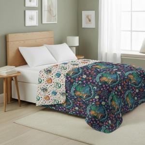 Northwest Bluey Goofing Around Quilted Throw Blanket – Official Cartoon Throw Blanket Featuring Bluey, for Adults Boys Girls Bed, Couch, or Playroom, 60 x 80 Inches(Harry Potter Botanical Crests)