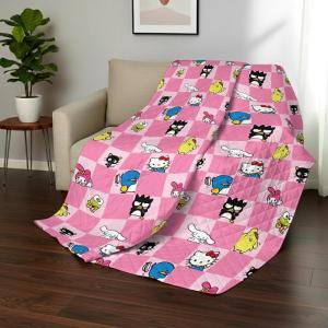 Northwest Bluey Goofing Around Quilted Throw Blanket – Official Cartoon Throw Blanket Featuring Bluey, for Adults Boys Girls Bed, Couch, or Playroom, 60 x 80 Inches(Hello Kitty & Friends)