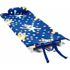 ROLLEE POLLEE Nap Sac Roll Up Napping Blanket with Attached Pillow for Preschool/Daycare, Super Soft with Elastic Straps, Fits Most Mats and Cots(Hooray Bluey)