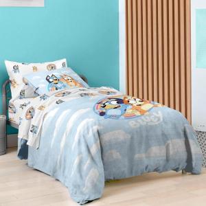 Saturday Park Bluey and Bingo Rainbow Clouds Full Bed Set – 7 Piece 100% Organic Cotton Bedding with Duvet Cover and Sheets – GOTS & Oeko-TEX Certified(Blue – Bluey)