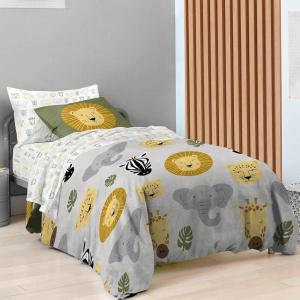 Saturday Park Bluey and Bingo Rainbow Clouds Full Bed Set – 7 Piece 100% Organic Cotton Bedding with Duvet Cover and Sheets – GOTS & Oeko-TEX Certified(Grey – Safari)