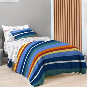 Saturday Park Bluey and Bingo Rainbow Clouds Full Bed Set – 7 Piece 100% Organic Cotton Bedding with Duvet Cover and Sheets – GOTS & Oeko-TEX Certified(Multi – Stripes & Sports)