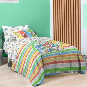 Saturday Park Bluey and Bingo Rainbow Clouds Full Bed Set – 7 Piece 100% Organic Cotton Bedding with Duvet Cover and Sheets – GOTS & Oeko-TEX Certified(Multi – Sesame Street)