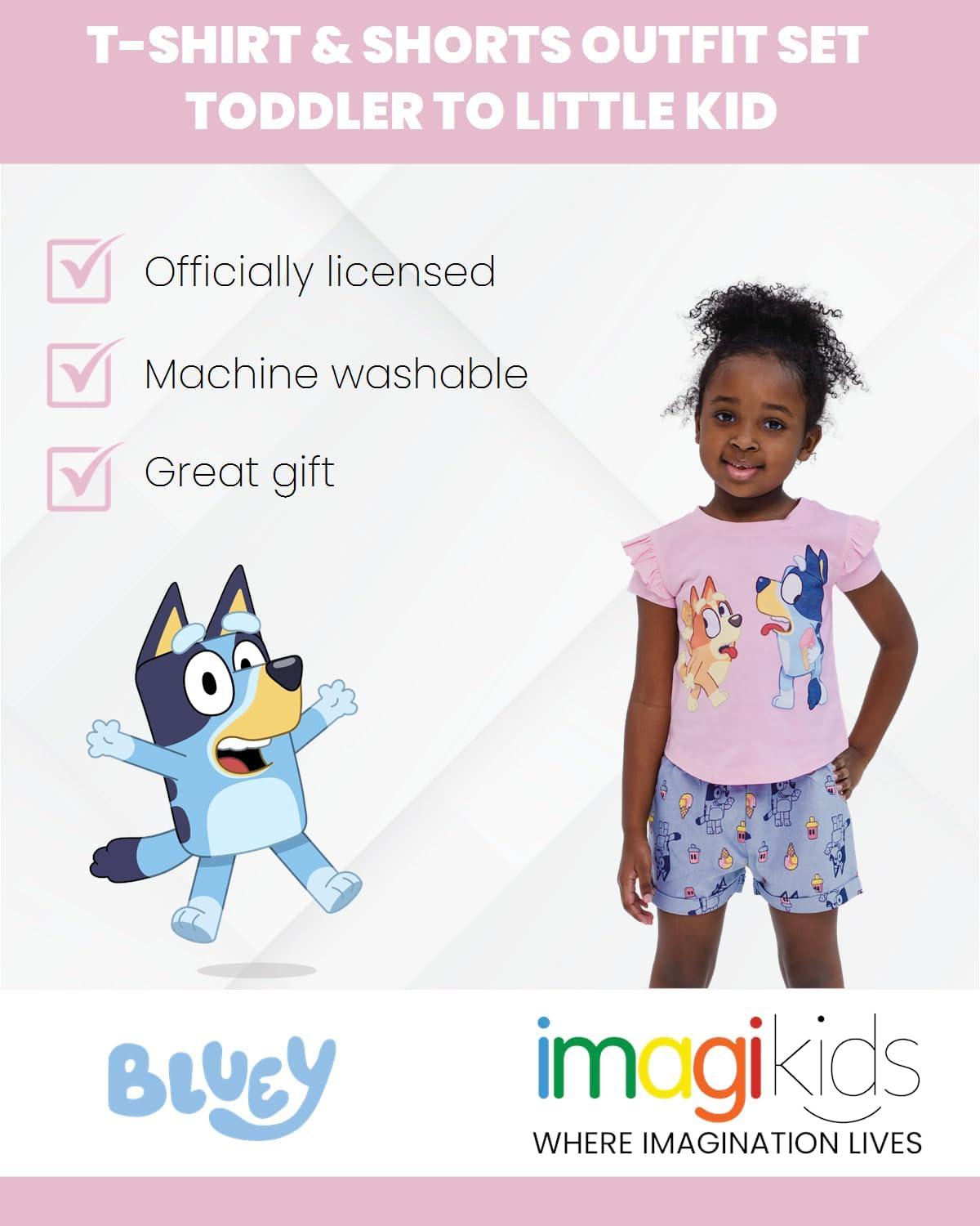imageBluey Girls TShirt and Chambray Shorts Outfit Set Toddler to Big Kid Sizes 2T 1012Pink Multicolor